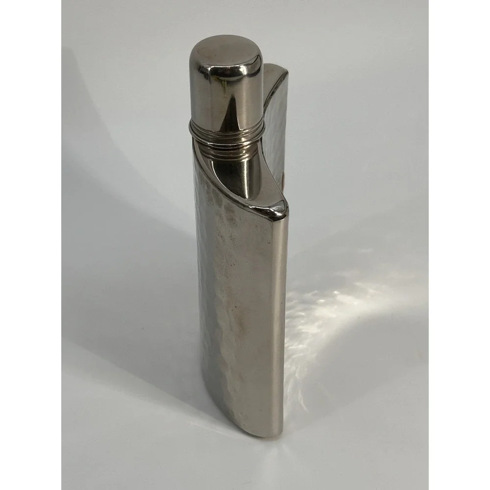 Vintage 1940's Hammered Metal Hip Flask 8 oz Tin‎ Lined Made in West Germany
